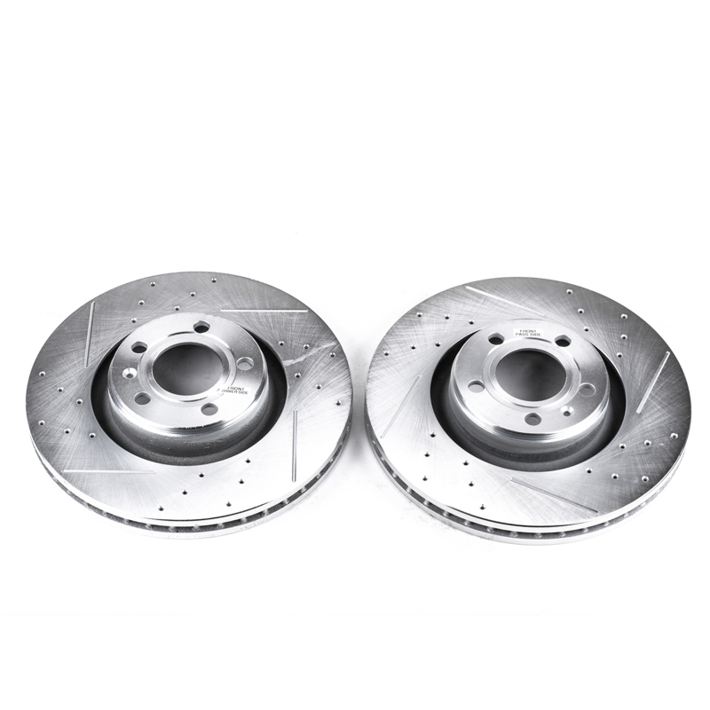Audi A6 Brake Rotors (2) - Front - PowerStop - Evolution Drilled & Slotted - Silver - `05-`11