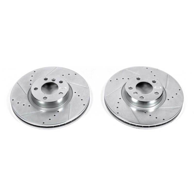 BMW X5 Brake Rotors (2) - Front - PowerStop - Evolution Drilled & Slotted - Silver - `07-`13