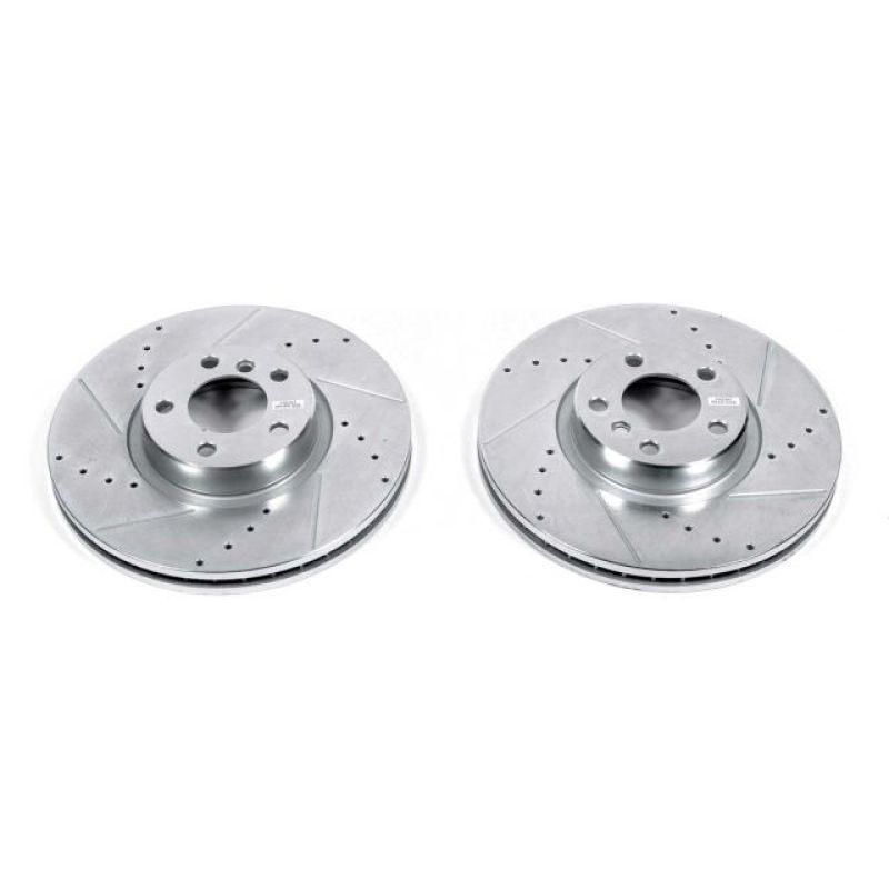 BMW X6 Brake Rotors (2) - Front - PowerStop - Evolution Drilled & Slotted - Silver - `08-`10 BMW X6 Brake Rotors (2) - Front - PowerStop - Evolution Drilled & Slotted - Silver - `08-`10