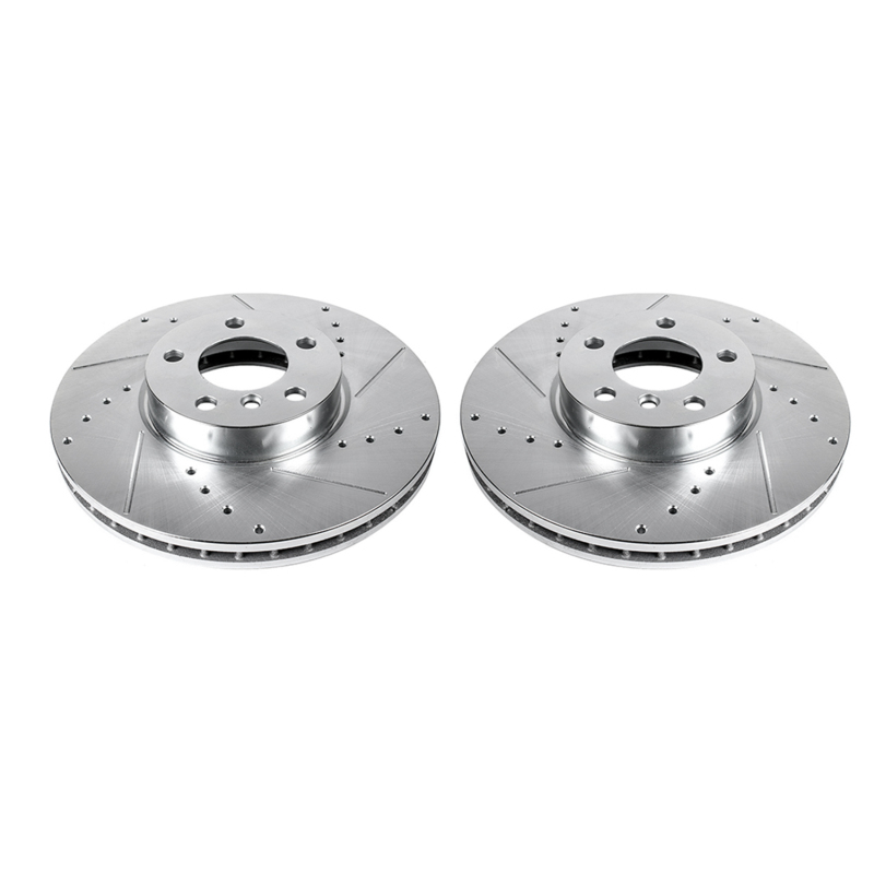 BMW X5 Brake Rotors (2) - Front - PowerStop - Evolution Drilled & Slotted - Silver - `07-`18