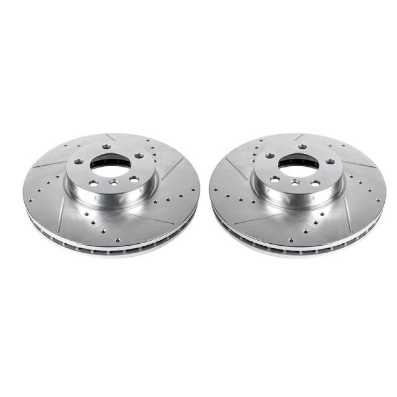 BMW X6 Brake Rotors (2) - Front - PowerStop - Evolution Drilled & Slotted - Silver - `11-`19 BMW X6 Brake Rotors (2) - Front - PowerStop - Evolution Drilled & Slotted - Silver - `11-`19