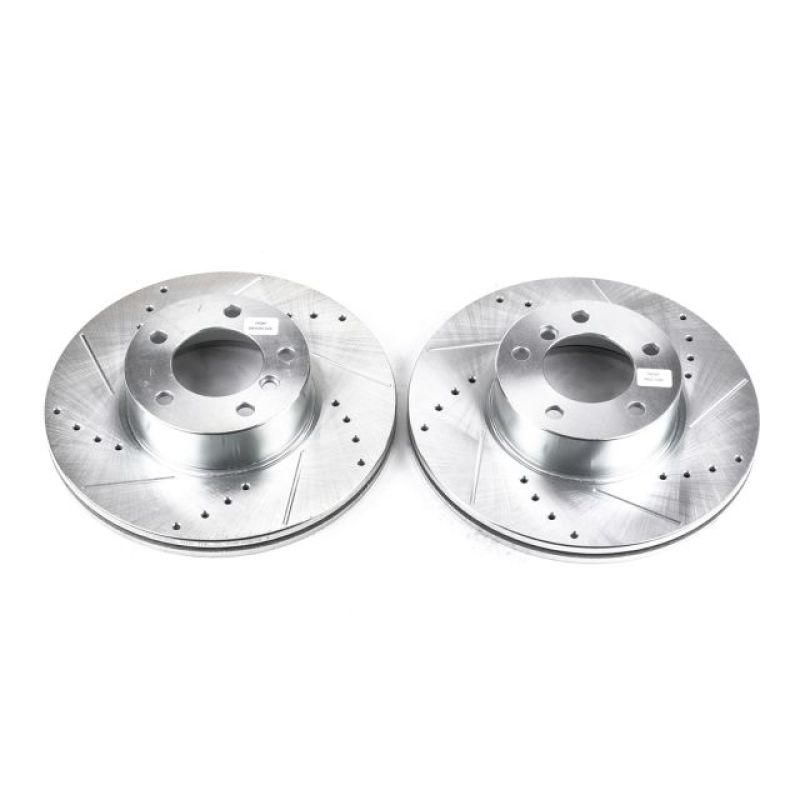 BMW 3 Series Brake Rotors (2) - Front - PowerStop - Evolution Drilled & Slotted Zinc Plated - Silver - `13-`18