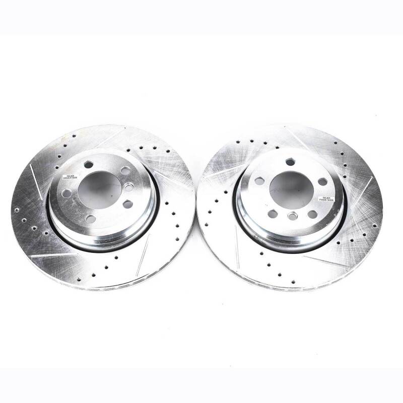 BMW 7 Series Brake Rotors (2) - Rear - PowerStop - Evolution Drilled & Slotted - Silver - `02-`05