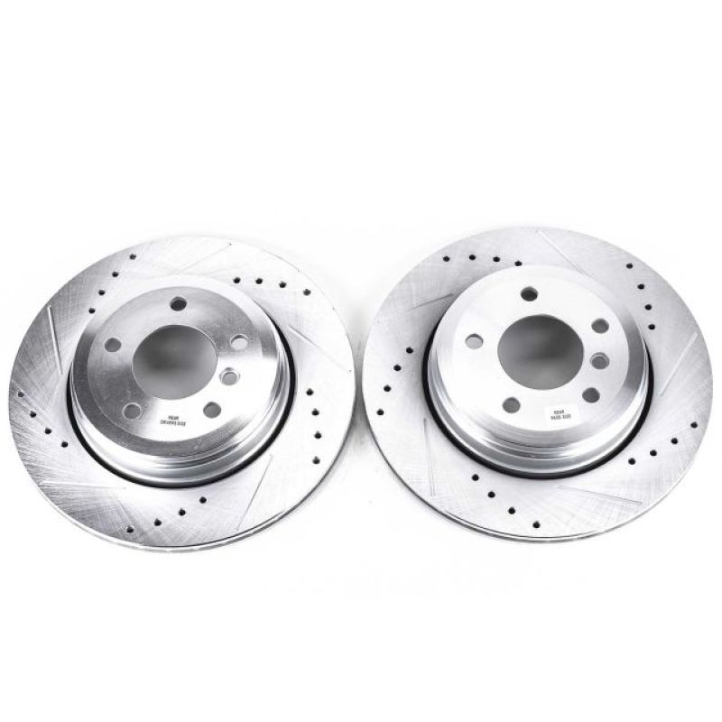 BMW 5 Series Brake Rotors (2) - Rear - PowerStop - Evolution Drilled & Slotted - Silver - `04-`07 BMW 5 Series Brake Rotors (2) - Rear - PowerStop - Evolution Drilled & Slotted - Silver - `04-`07