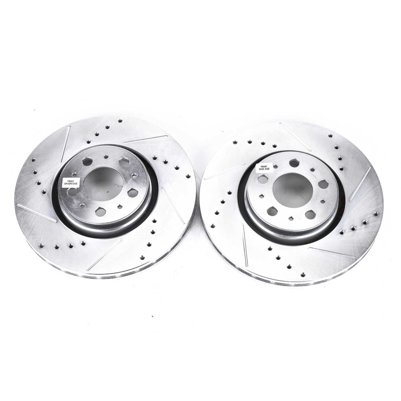 Volvo S60 Brake Rotors (2) - Front - PowerStop - Evolution Drilled & Slotted - Silver - `08-`09
