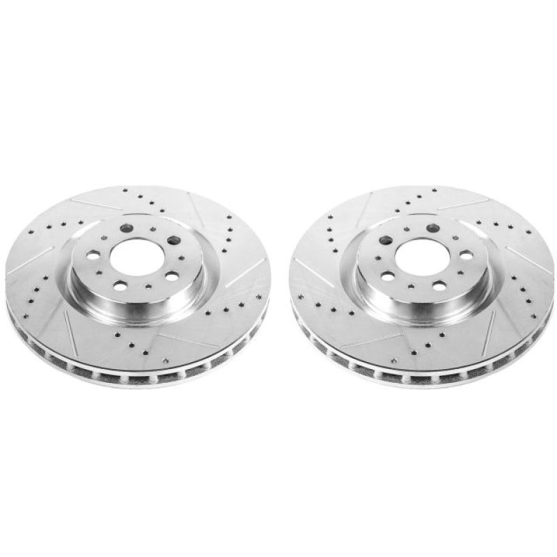 Volvo S60 Brake Rotors (2) - Front - PowerStop - Evolution Drilled & Slotted - Silver - `04-`07