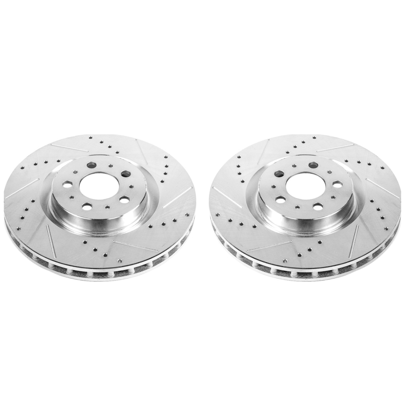Volvo S60 Brake Rotors (2) - Front - PowerStop - Evolution Drilled & Slotted - Silver - `04-`07