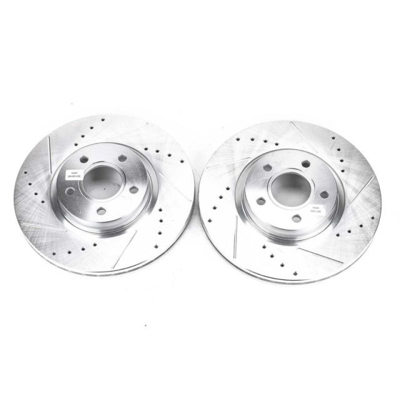 Ford C-Max Brake Rotors (2) - Front - PowerStop - Evolution Drilled & Slotted Zinc Plated - Silver - `13-`18