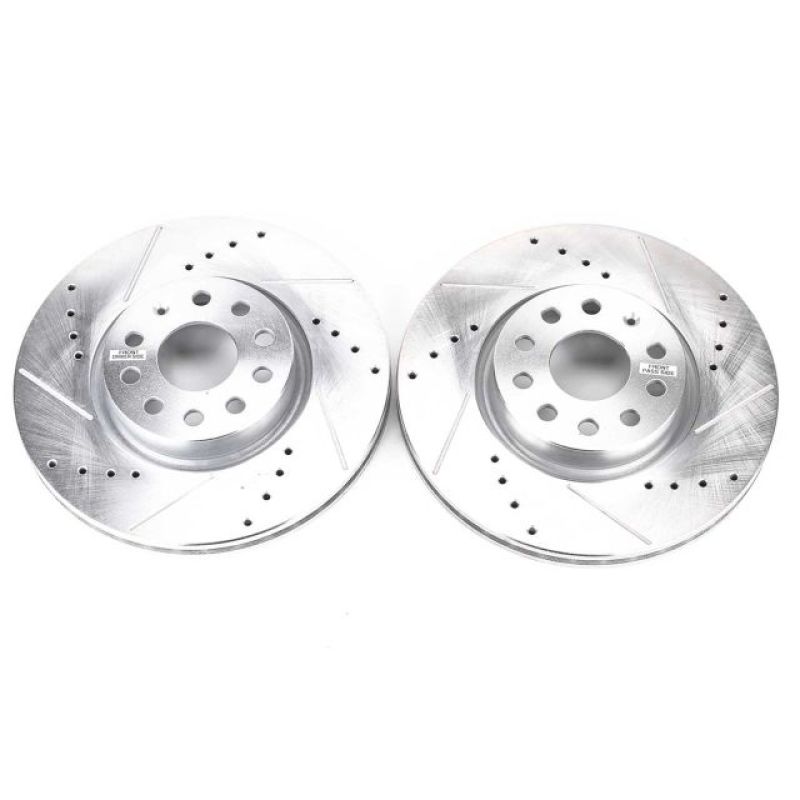 Audi A3 Brake Rotors (2) - Front - PowerStop - Evolution Drilled & Slotted - Silver - `06-`13 Audi A3 Brake Rotors (2) - Front - PowerStop - Evolution Drilled & Slotted - Silver - `06-`13
