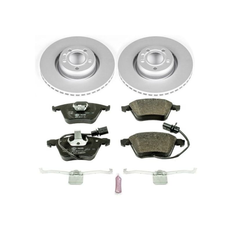 Audi A6 Brake Kit - Front - PowerStop - Euro-Stop, Genuine GEOMET Fully Coated Rotors + ECE-R90 Certified Pads + Hardware Kit - `05-`11
