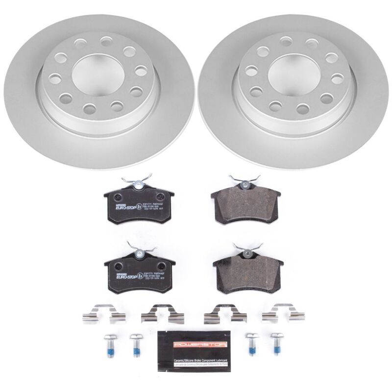 Audi A4 Brake Kit - Rear - PowerStop - Genuine Geomet Coated Rotors + ECE-R90 Certified Pads - `02-`05