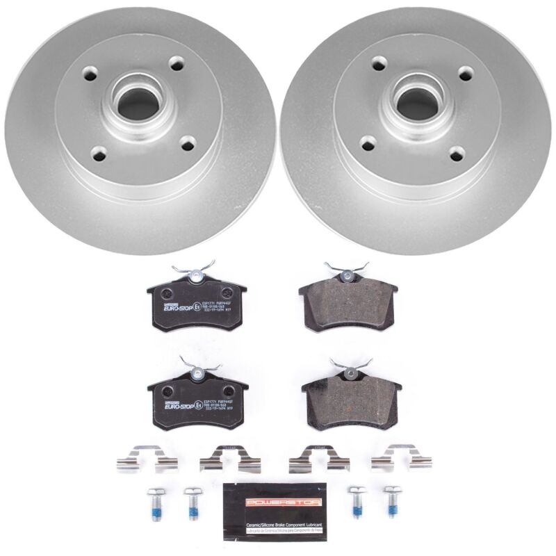 Volkswagen Cabrio Brake Kit - Rear - PowerStop - Genuine Geomet Coated Rotors + ECE-R90 Certified Pads - `99-`02