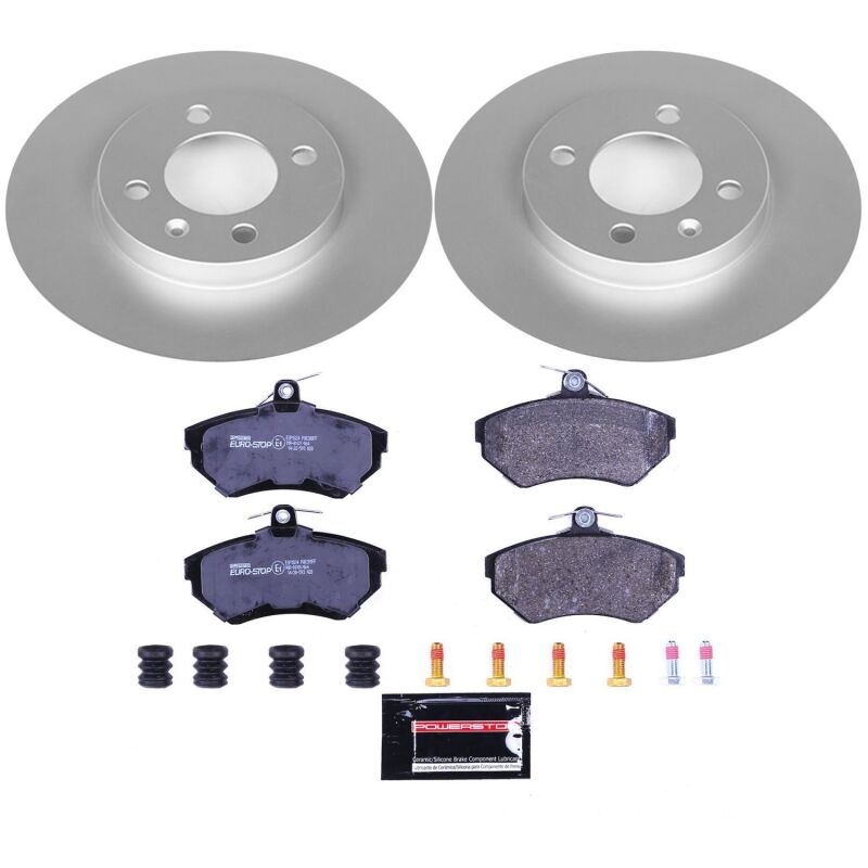 Volkswagen Cabrio Brake Kit - Front - PowerStop - EURO-STOP Kit: Genuine GEOMET Coated Rotors + ECE-R90 Certified Pads - `95-`02