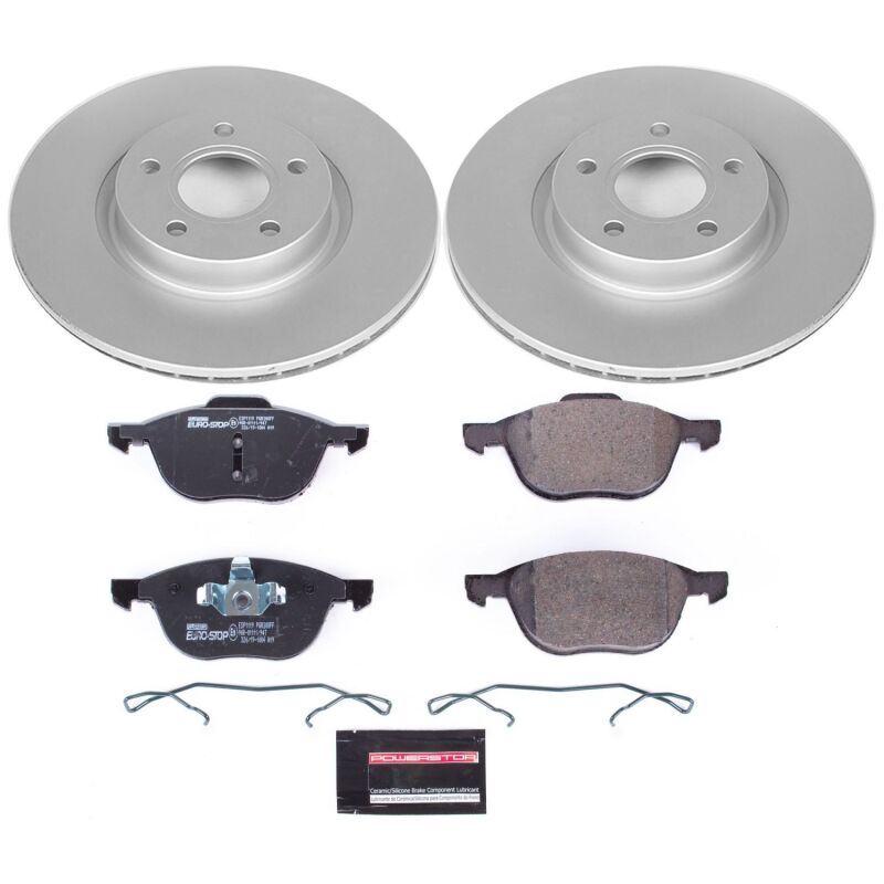 Ford C-Max Brake Kit - Front - PowerStop - Genuine Geomet Coated Rotors + ECE-R90 Brake Pads - `13-`17