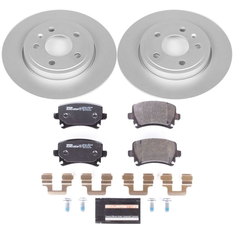 Audi A4 Brake Kit - Rear - PowerStop - Genuine Geomet Coated Rotors + ECE-R90 Brake Pads + Hardware Kit - `05-`09
