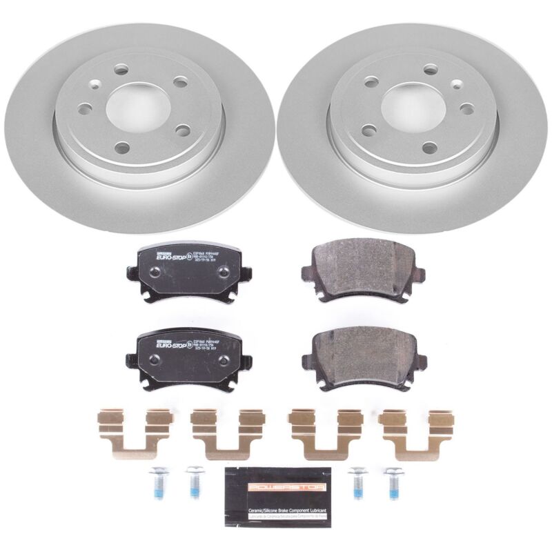 Audi A4 Brake Kit - Rear - PowerStop - Genuine Geomet Coated Rotors + ECE-R90 Brake Pads + Hardware Kit - `05-`09