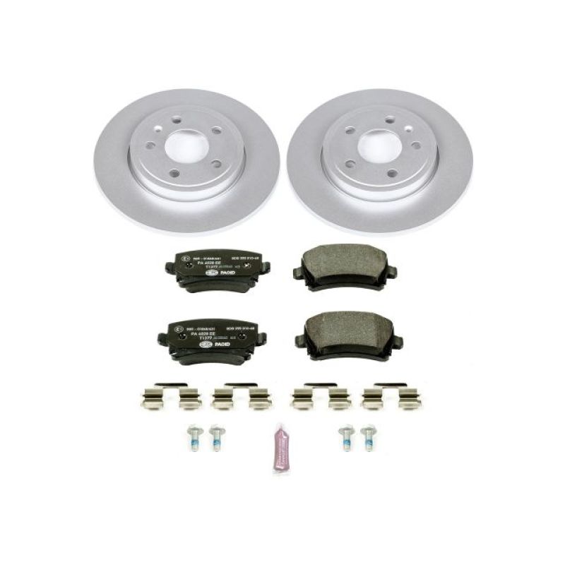 Audi A4 Brake Kit - Rear - PowerStop - Genuine Geomet Coated Rotors + ECE-R90 Brake Pads + Hardware Kit - `05-`09