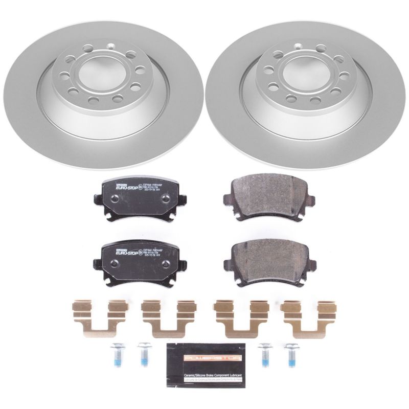 Audi A6 Brake Kit - Rear - PowerStop - Genuine Geomet Coated Rotors + ECE-R90 Certified Pads - `05-`11