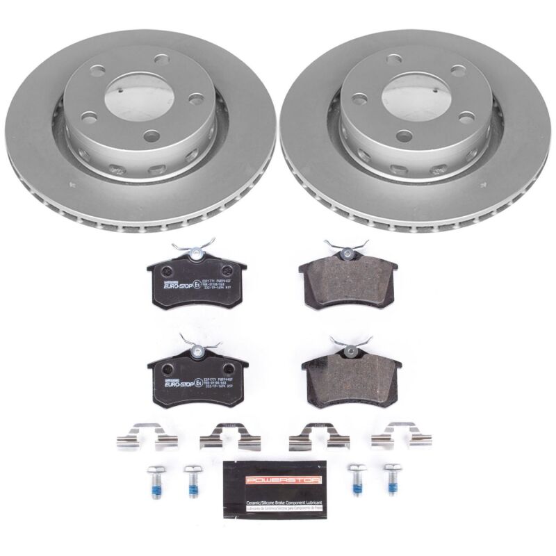 Audi S6 Brake Kit - Rear - PowerStop - Genuine Geomet Coated Rotors + ECE-R90 Certified Pads - `02-`04