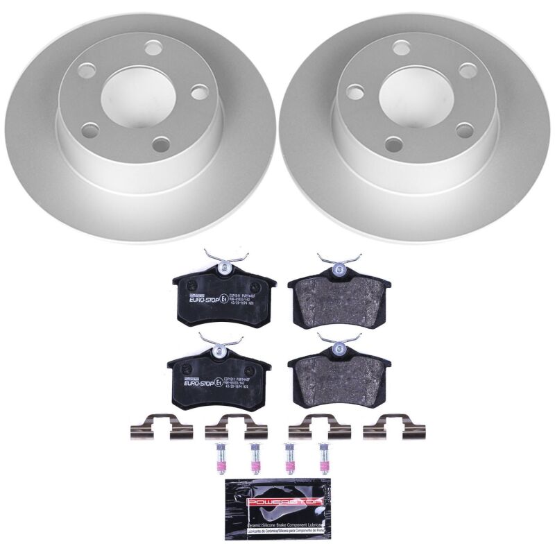 Audi A6 Quattro Brake Kit - Rear - PowerStop - Genuine Geomet Coated Rotors + ECE-R90 Brake Pads + Hardware Kit - `99-`04