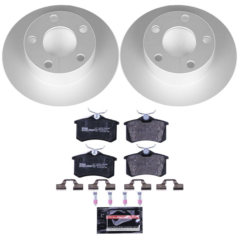 Audi A6 Brake Kit - Rear - PowerStop - Genuine Geomet Coated Rotors + ECE-R90 Certified Pads - `98-`04