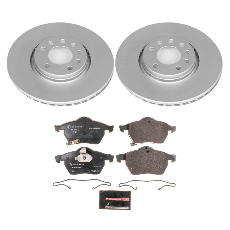 Saab 9-3 Brake Kit - Front - PowerStop - Genuine Geomet Coated Rotors + ECE-R90 Pads - `99-`02