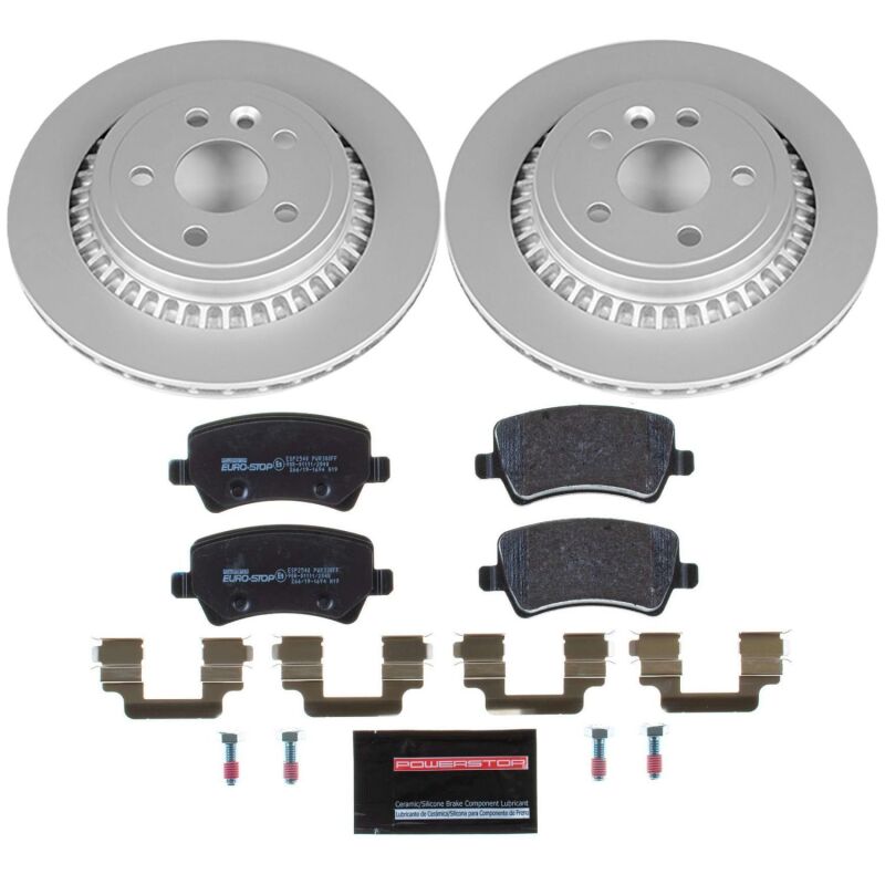 Volvo XC60 Brake Kit - Rear - PowerStop - Genuine Geomet Fully Coated Rotors + ECE-R90 Certified Pads - `10-`17