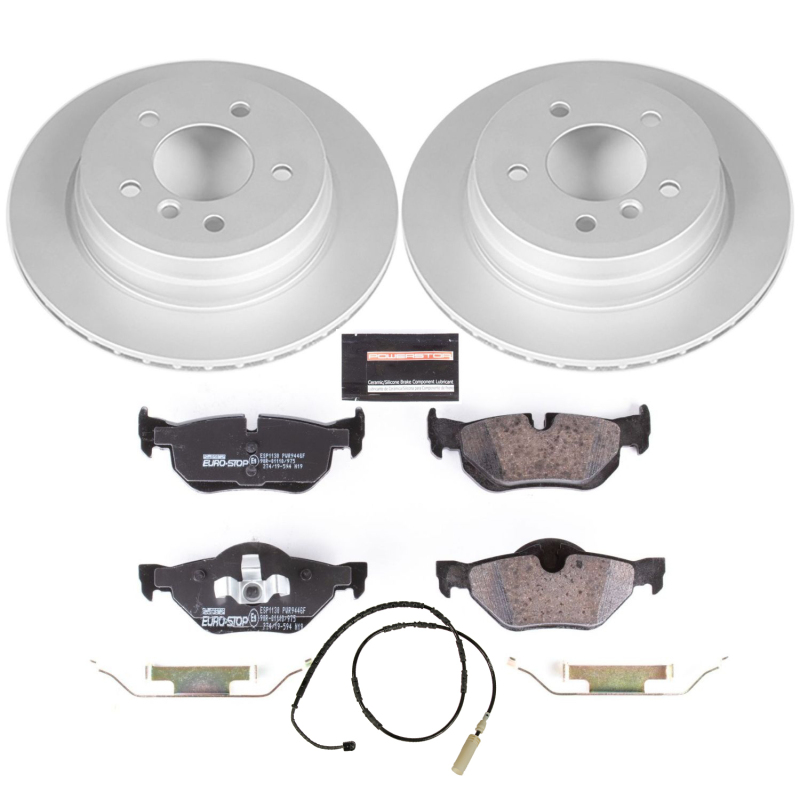 BMW 3 Series Brake Kit - Rear - PowerStop - Genuine Geomet Coated Rotors + ECE-R90 Certified Pads w/ Hardware - `11-`13