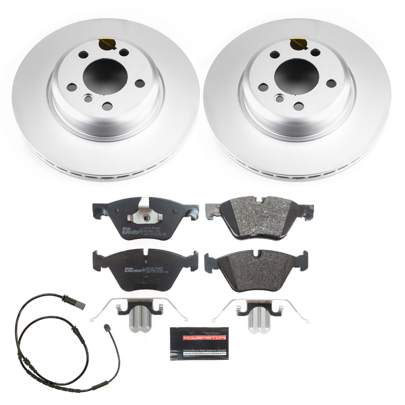 BMW 5 Series Brake Kit - Front - PowerStop - Genuine Geomet Coated Rotors + ECE-R90 Certified Pads - `12-`16