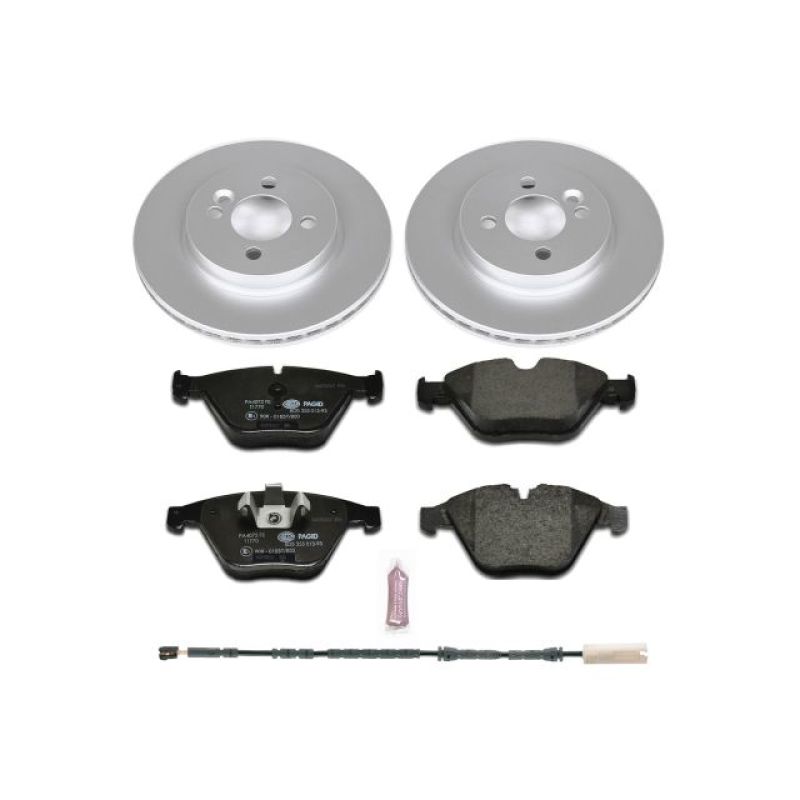 BMW 3 Series Brake Kit - Front - PowerStop - Genuine Geomet Coated Rotors + ECE-R90 Certified Pads + Hardware + Pad Sensors - `11-`13