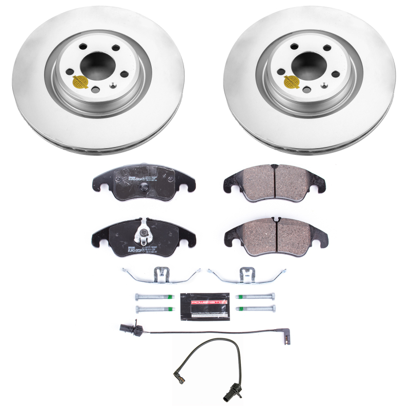 Audi A6 Brake Kit - Front - PowerStop - Genuine Geomet Coated Rotors + ECE-R90 Certified Pads + Hardware Kit - `14-`18