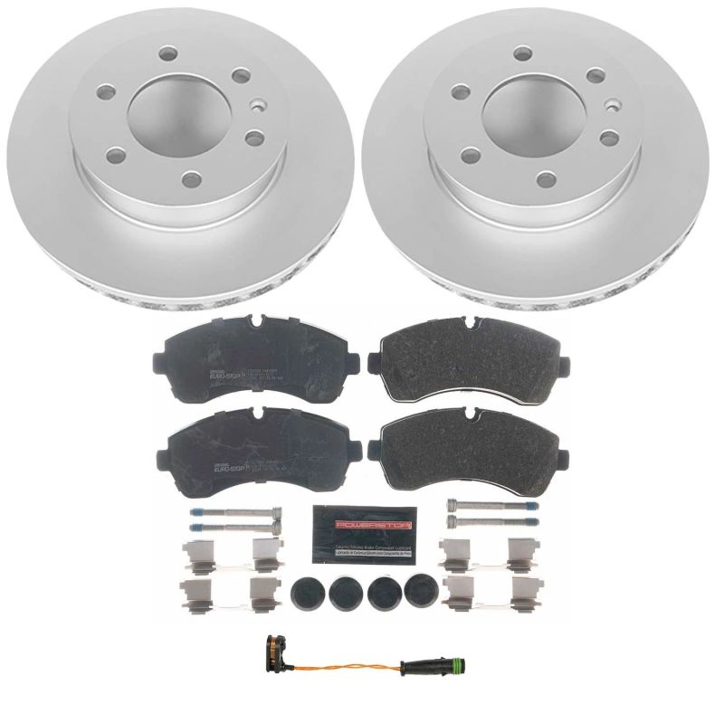 Dodge Sprinter 3500 Brake Kit - Front - PowerStop - Genuine Geomet Coated Rotors + ECE-R90 Brake Pads + Hardware Kit - `07-`09