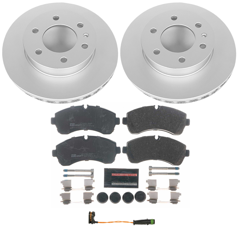 Dodge Sprinter 3500 Brake Kit - Front - PowerStop - Genuine Geomet Coated Rotors + ECE-R90 Brake Pads + Hardware Kit - `07-`09