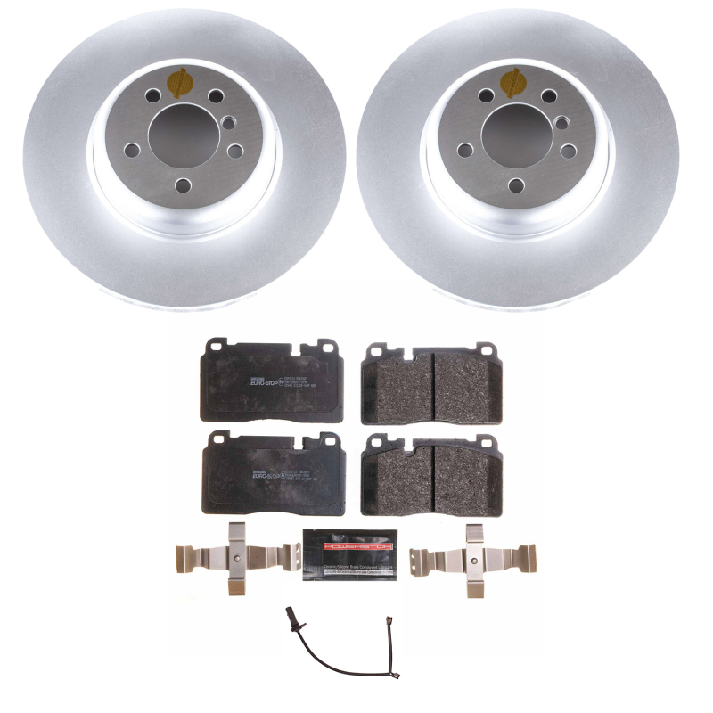 Audi Q5 Brake Kit - Front - PowerStop - Genuine Geomet Coated Rotors + ECE-R90 Certified Pads + Hardware - 2013