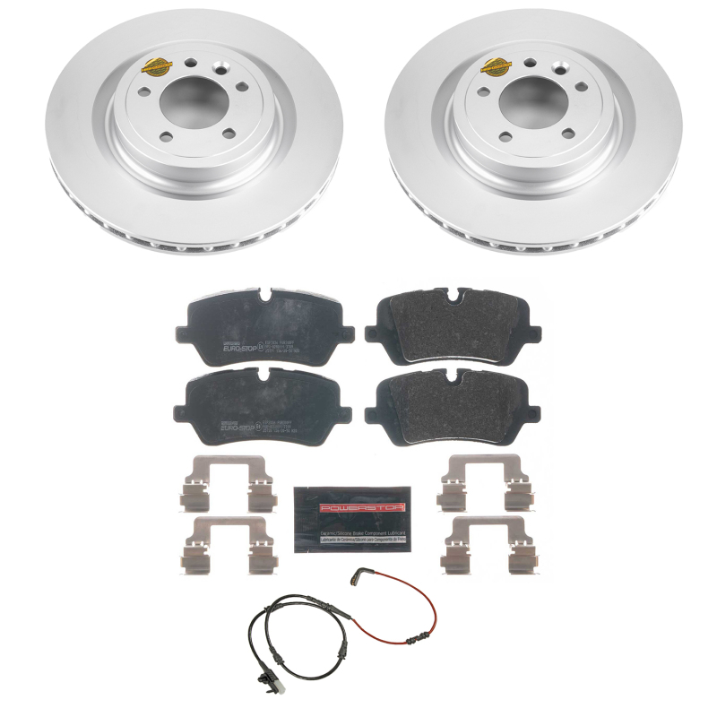 Land Rover Range Rover Brake Pads + Rotors - Rear - PowerStop - Euro-Stop, GEOMET 360 Coated Rotors + ECE-R90 Pads + Wear Sensors - `14-`17 Land Rover Range Rover Brake Pads + Rotors - Rear - PowerStop - Euro-Stop, GEOMET 360 Coated Rotors + ECE-R90 Pads + Wear Sensors - `14-`17