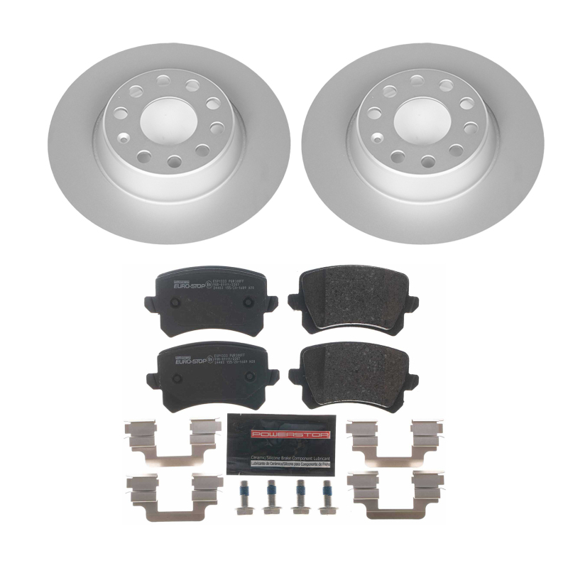 Volkswagen Passat Brake Kit - Rear - PowerStop - Genuine Geomet Coated Rotors + ECE-R90 Certified Pads + Hardware Kit - 2009