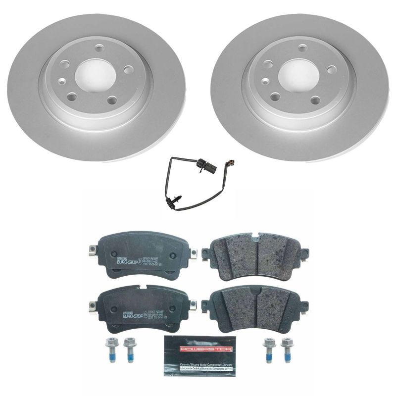 Audi A4 Brake Kit - Rear - PowerStop - Genuine Geomet Coated Rotors + ECE-R90 Certified Pads - `17-`19
