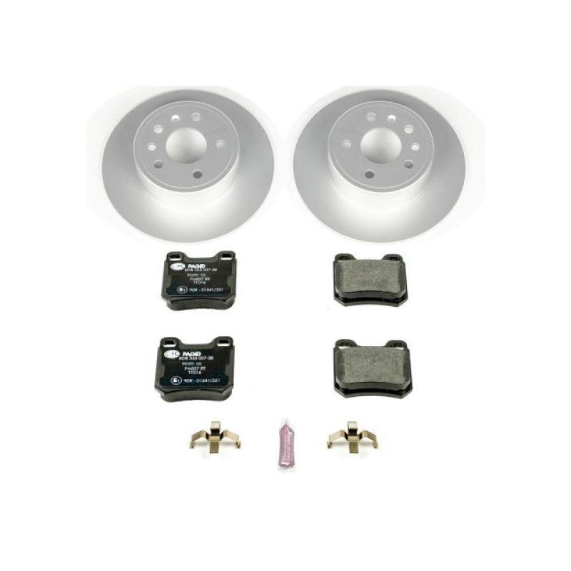 Saab 9-3 Brake Kit - Rear - PowerStop - Genuine Geomet Coated Rotors + ECE-R90 Brake Pads + Hardware Kit - `99-`03