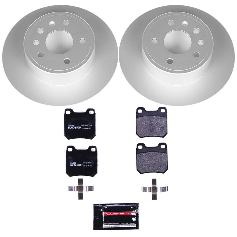 Saab 9-3 Brake Kit - Rear - PowerStop - Genuine Geomet Coated Rotors + ECE-R90 Brake Pads + Hardware Kit - `99-`03