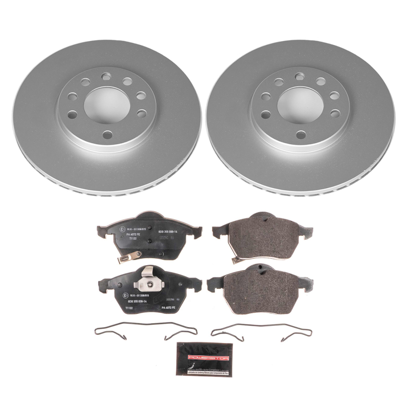 Saab 9-3 Brake Kit - Front - PowerStop - Genuine Geomet Fully Coated Rotors + ECE-R90 Certified Pads - `99-`03