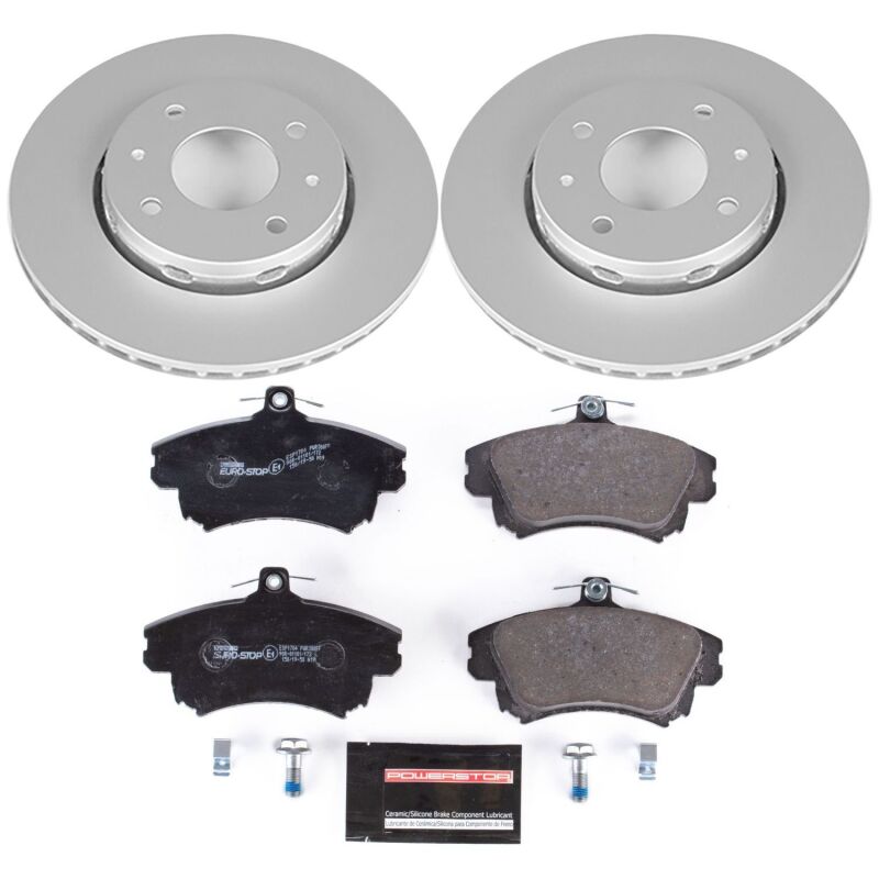 Volvo S40 Brake Kit - Front - PowerStop - Genuine Geomet Coated Rotors + ECE-R90 Certified Pads - `00-`04