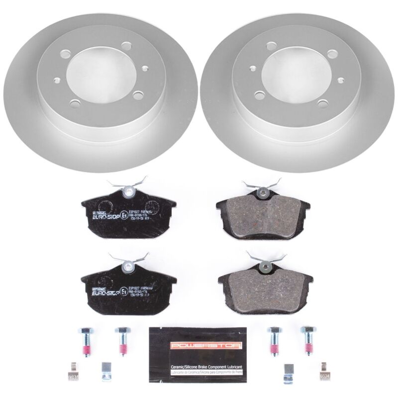 Volvo S40 Brake Kit - Rear - PowerStop - EURO-STOP KIT: Genuine Geomet Fully Coated Rotors, ECE-R90 Certified Pads w/ Hardware - `00-`04
