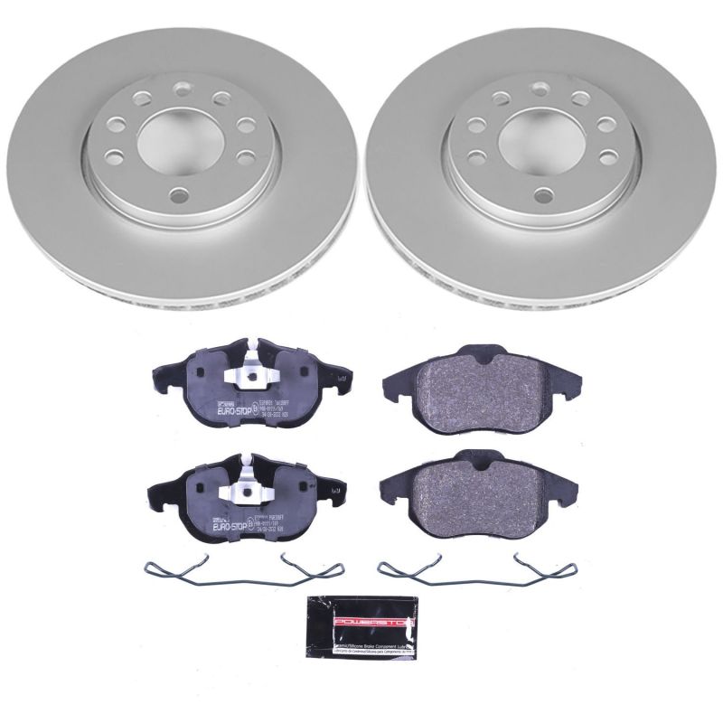 Saab 9-3 Brake Kit - Front - PowerStop - Genuine Geomet Coated Rotors + ECE-R90 Certified Pads - `03-`11