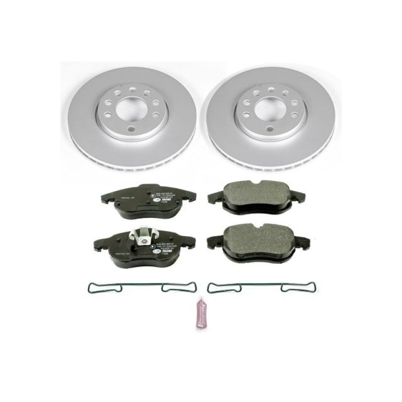 Saab 9-3 Brake Kit - Front - PowerStop - Genuine Geomet Coated Rotors + ECE-R90 Certified Pads - `03-`11