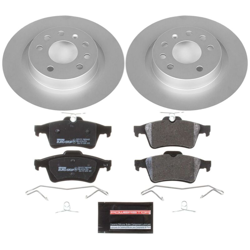 Saab 9-3 Brake Kit - Rear - PowerStop - Genuine Geomet Coated Rotors + ECE-R90 Certified Pads - `03-`11