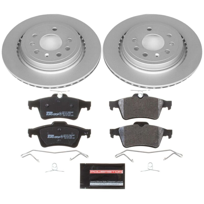 Saab 9-3 Brake Kit - Rear - PowerStop - Genuine Geomet Coated Rotors, ECE-R90 Certified Pads w/ Hardware - `03-`11