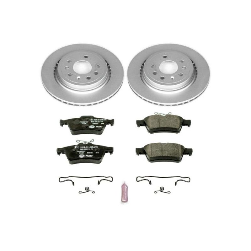 Saab 9-3 Brake Kit - Rear - PowerStop - Genuine Geomet Coated Rotors, ECE-R90 Certified Pads w/ Hardware - `03-`11