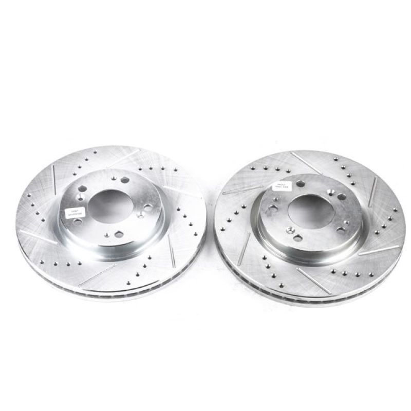 Mitsubishi Eclipse Brake Rotor (2) - Front - PowerStop - Drilled & Slotted Evolution Rotors - Silver - `06-`12 Mitsubishi Eclipse Brake Rotor (2) - Front - PowerStop - Drilled & Slotted Evolution Rotors - Silver - `06-`12