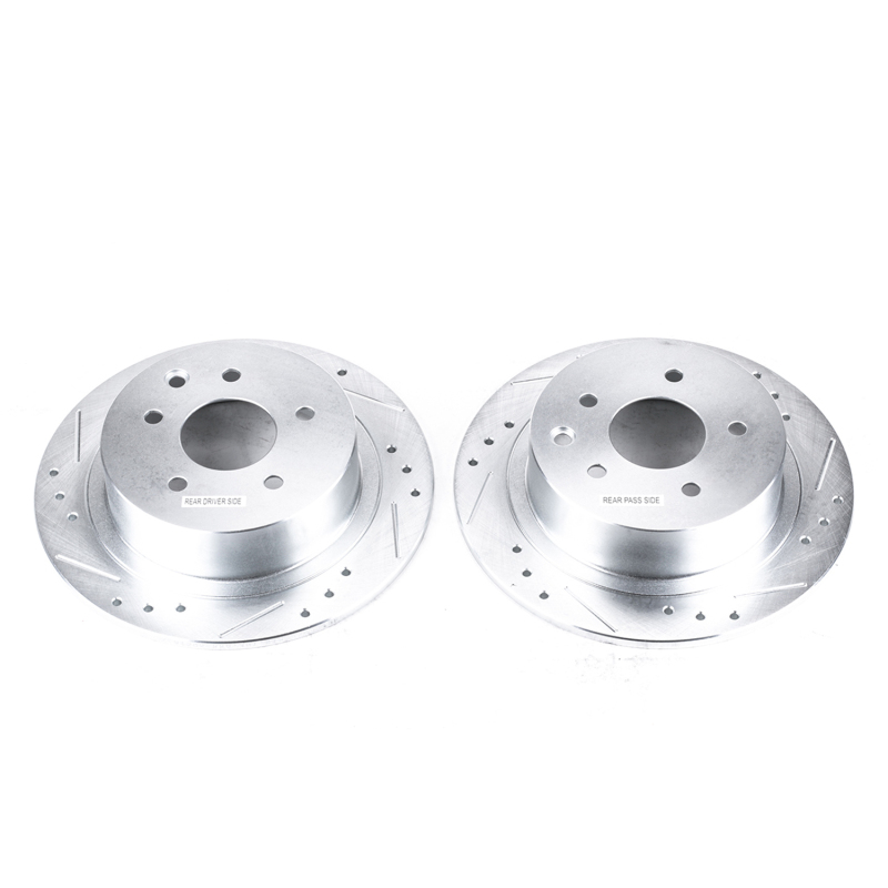 Nissan Altima Brake Rotors (2) - Rear - PowerStop - Evolution Drilled & Slotted - Silver - `02-`18