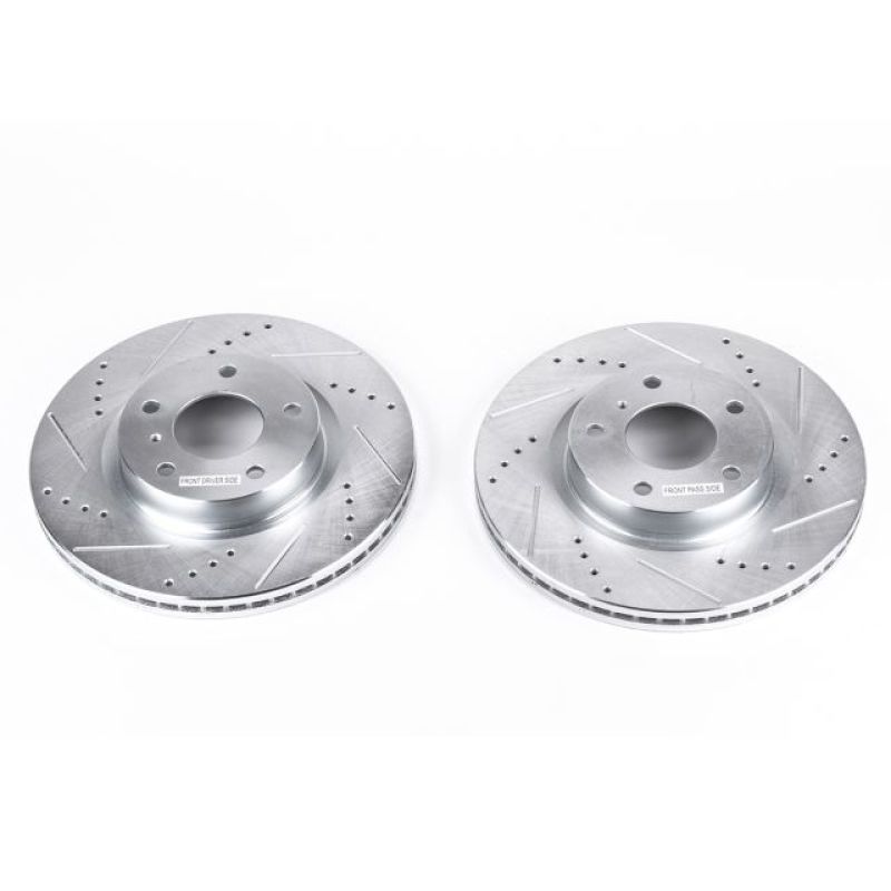 Infiniti G35 Brake Rotor (2) - Front - PowerStop - Evolution Drilled & Slotted - Silver - `03-`05 Infiniti G35 Brake Rotor (2) - Front - PowerStop - Evolution Drilled & Slotted - Silver - `03-`05